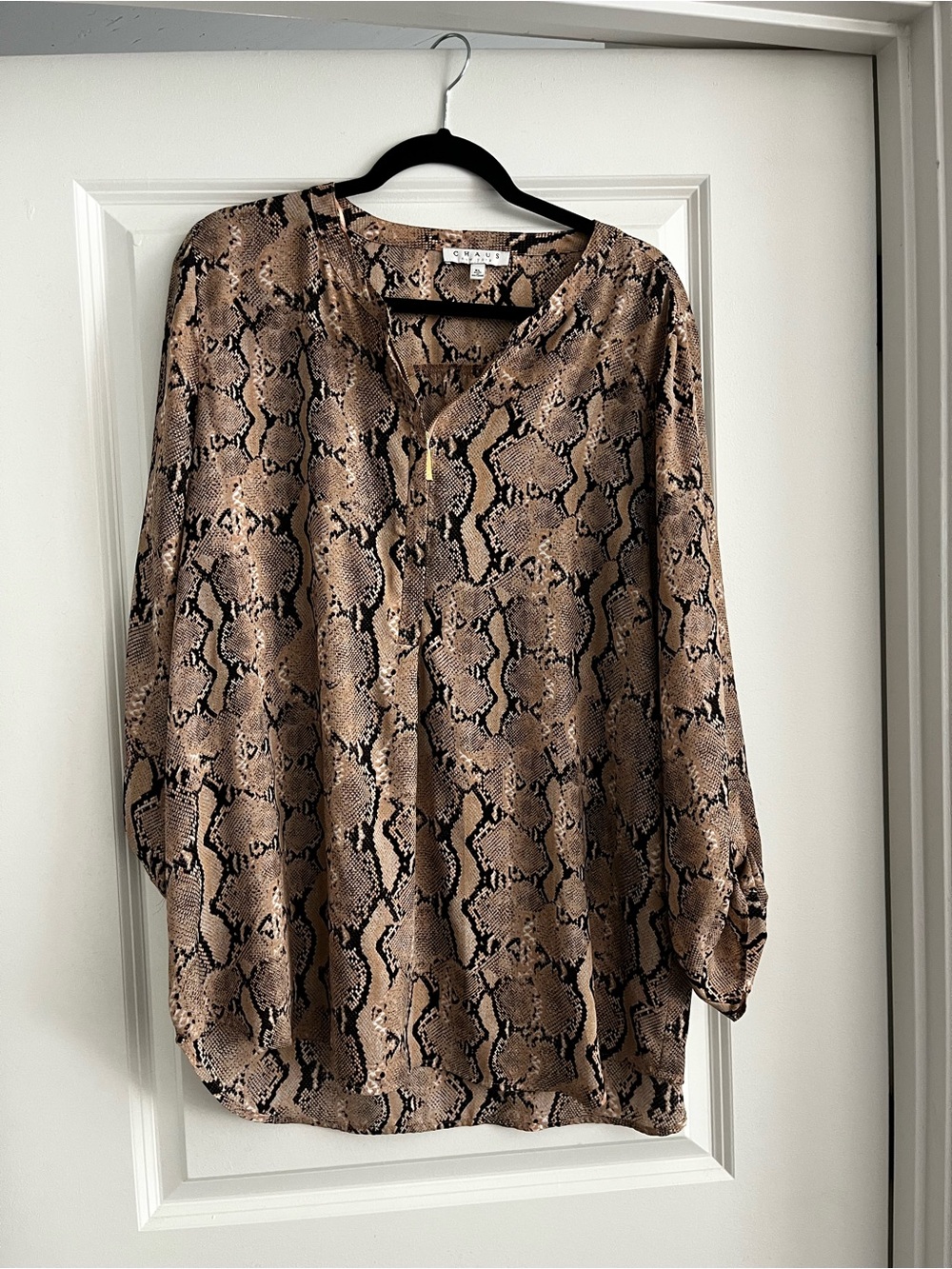 Chaus Brown Snake Print V-Neck Blouse